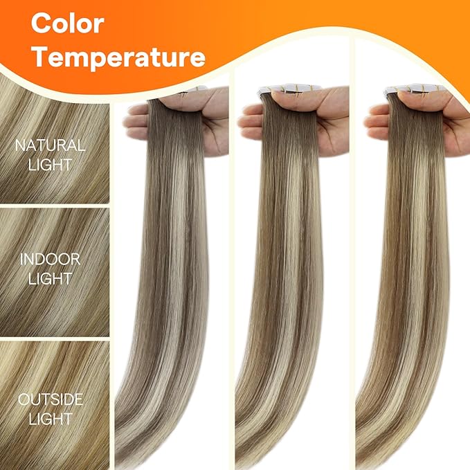 Full Shine Injection Invisible Tape in Hair Extensions 16 Inch Color Dark Brown 3 Fading to 8 and 22 Blonde Intact Machine Remy Tape in Human Hair Extensions Straight Skin Weft 20 Pcs 40 Grams