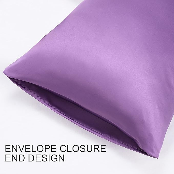 uxcell 2 Pack Silk Satin Pillowcase for Hair and Skin, Cool, Silky, Soft Breathable Pillow Cases Travel Size 14x20 Inch Sateen Pillowcase Purple with Envelope Closure