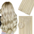 DOORES Clip in Hair Extensions Real Human Hair 22 inch 150g 7pcs Invisible Human Hair Extensions Clip ins, Injected Seamless PU Clipins Invisi Edge, 17/60 Ash Blonde Highlighted Platinum Blonde