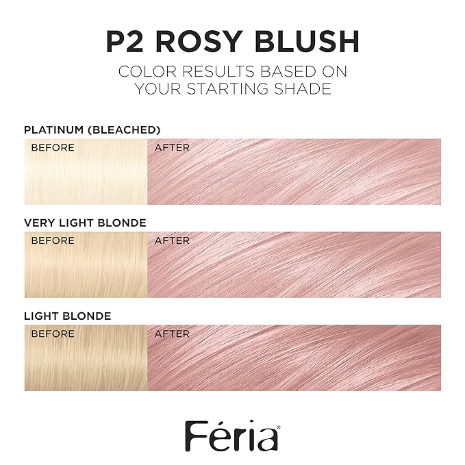 L'Oreal Paris Feria Multi-Faceted Shimmering Permanent Hair Color, P2 Rosy Blush (Smokey Pink), Pack of 1 Hair Dye Kit