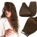 Full Shine Brown Tape in Hair Extensions Color 4 Brown Human Hair Tape in Extensions 24Inch Long Straight Extension 100G Remy Skin Weft 40Pcs Add Volume for Wedding Natural Brazilian