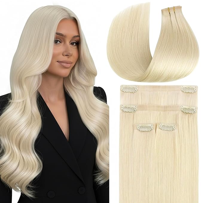 Full Shine Seamless Clip in Hair extensions, 20Inch Blonde Real Human Hair Clip in Extensions,Long Straight Remy Hair for Womem, Invisible Natural Fill Ins, 4Pcs 20Inch 95 grams