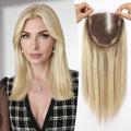 Full Hand Tied Hair Toppers for Women Remy Human Hair Lace Front Topper 14 Inch 6"×6" Partial wig Cover Thinning Hair or Loss No Bangs Top Hair Pieces (Blonde Mixed)