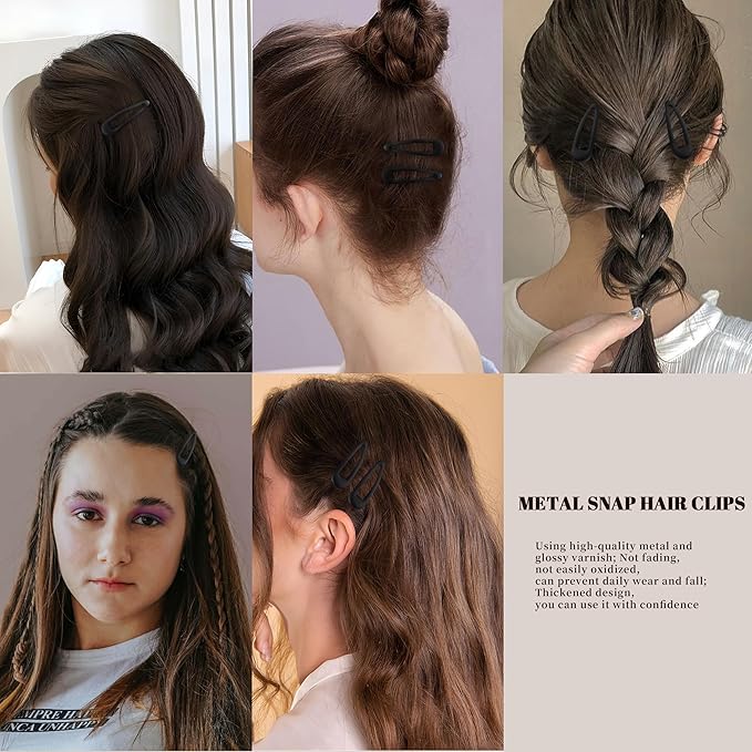 Small Hair Barrettes For Women No Slip Metal Snap Clips For Thin And Fine Hair,Matte Black,20 PCS,1.97 x 0.5 Inch.