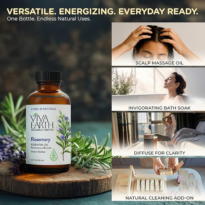 Rosemary Essential Oil – Pure and Natural Steam-Distilled Herbaceous Aroma for Diffusers, Hair and Scalp Blends, DIY Beauty, Soap, Candle Making, and Laundry Dryer Balls – with Glass Dropper, 4 oz