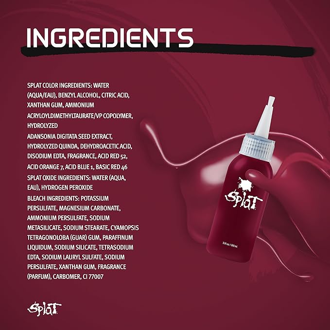 Splat Crimson Obsession Semi Permanent Hair Dye Kit with Bleach, 1 Application, Includes Red Hair Dye, Oxide & Bleach Powder, Vegan & Cruelty Free Hair Color