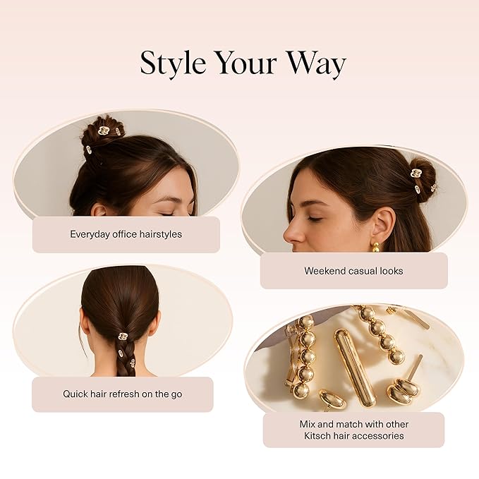 Kitsch Gold Hair Jewelry for Braids - Lightweight Metal Hair Pins for Women - Stackable Gold Hair Accessories for Everyday or Special Occasions | Ideal Gifts for Women - 3pc Set