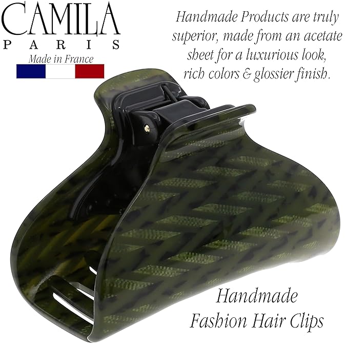 Camila Paris CP3260 French Hair Clip for Women for Long Curly Wavy Hair, Green, Girls Hair Claw Clips Jaw Fashion Styling Hair Accessories for Women, Strong Hold No Slip Grip, Made in France