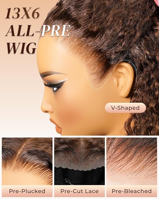 Arabella Chocolate Brown Lace Front Wigs Human Hair 13x6 Deep Wave Lace Front Wigs Human Hair Colored Deep Curly HD Lace Frontal Wigs for Women Pre Plucked with Natural Hairline 24 Inch