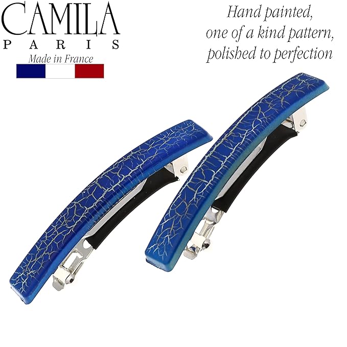Camila Paris CP2956 French Hair Barrette Clip for Girls, Set of 2 Rubberized Metal Clasp Strong Hold Grip Hair Clips for Women, No Slip and Durable Styling Girls Hair Accessories, Made in France