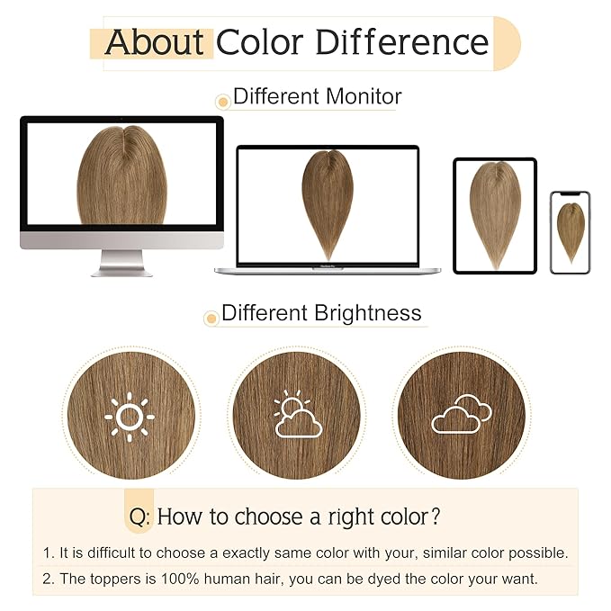 SEGO Human Hair Toppers for Women With Thinning Hair, 7 * 13CM Silk Base 100% Real Human Hair Clip in Top Wiglet Hairpieces -18 Inch No Bangs Light Brown