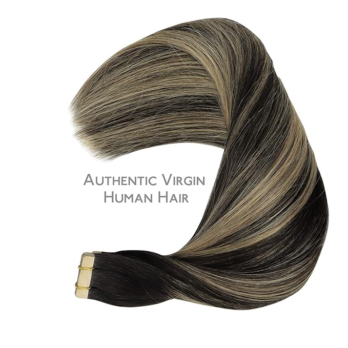 WENNALIFE Tape in Hair Extensions Human Hair, 20pcs 50g 20 inch Natural Black to Light Blonde Remy Hair Extensions Straight Human Hair Tape in Extensions Skin Weft Tape Extensions Human Hair