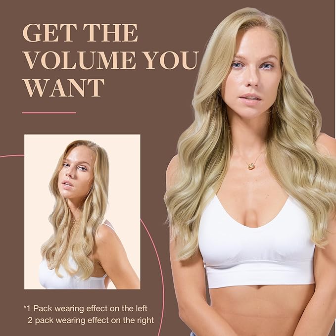 GOO GOO Clip in Hair Extensions Real Human Hair, Remy Human Hair Extensions Clip ins for Women, Natural Human Hair, 22inch 120g 7Pcs, 8A/22 Medium Brown Highlighted Golden Blonde