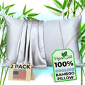 Pillow Cases - 100% Viscose Derived from Bamboo - Cooling Pillowcase - Standard Size, Silver Gray, Set of 2 Zippered - for Hot Sleepers - Soft Pillow Covers - by Vegan Silk