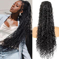 Drawstring Ponytail for Women 24 inch Boho Box Braids with Long Wavy Hair Ponytail Extension Natural Black Synthetic Hair Extensions Ponytail for Daily Use (1B#, 24 Inch)