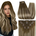 Full Shine Clip in Balayage Hair Extensions 24 Inch Human Hair Extensions Clip ins Seamless 7 Pcs 120 Grams Real Human Hair Clip in Extensions Natural Ends