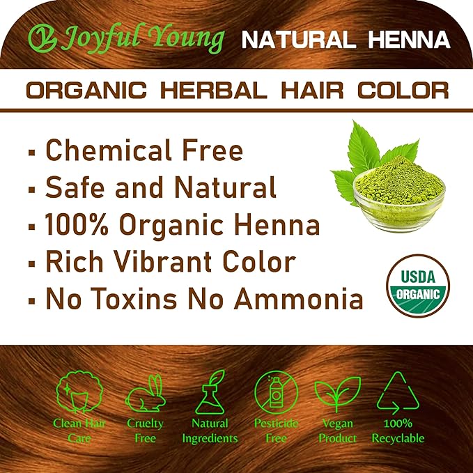 100% Organic Henna Hair Color – Natural, Chemical-Free Hair Dye for Rich, Vibrant Color & Gloss – Grey Coverage, Safe for All Hair Types, Vegan Non-Toxic, Herbal Hair Treatment (PURE HENNA)