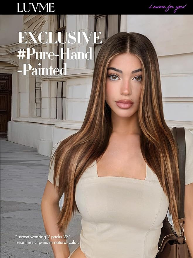 LUVME Straight Seamless 110g 7Pcs Clip in Hair Extensions Full Max with 16inch Remy Human Hair Extensions, Highlight Color 100% Real Soft