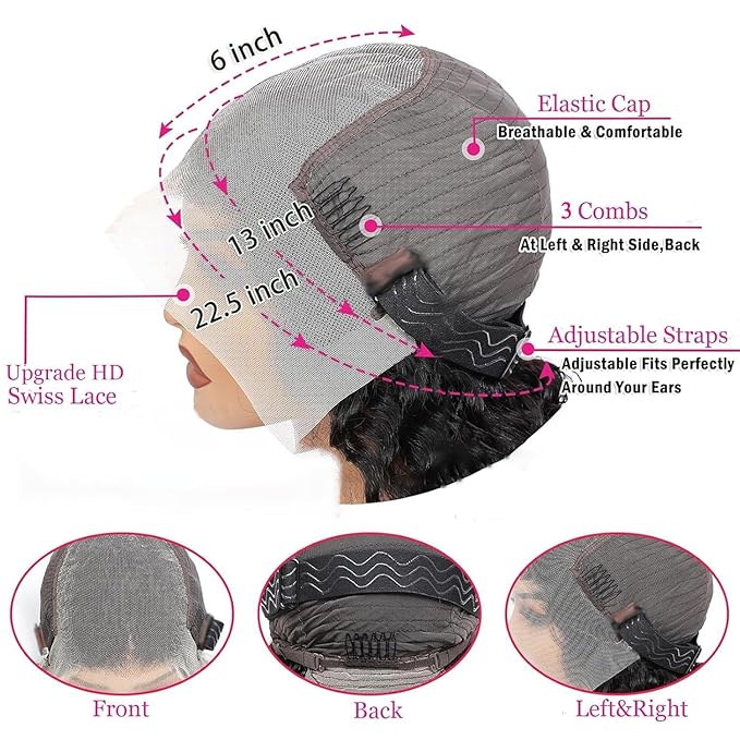 24 Inch Deep Wave Lace Front Wigs Human Hair Pre Plucked 200% Density 13x6 HD Lace Frontal Wigs with Baby Hair Deep Curly Wet and Wavy Glueless Wigs for Women