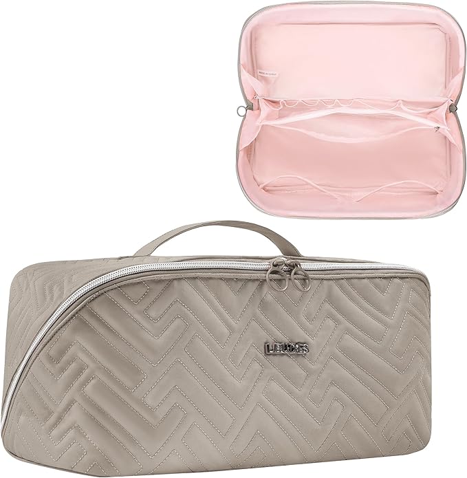 Leudes Hair Tools Travel Bag For Dy son Airwrap Hair Dryer Shark Flex Style Carrying Case Travel Makeup Bag Portable Pouch Open Flat Packing Organizers with Divider and Handle (Camel)