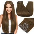 Full Shine Seamless Clip in Hair Extensions Human Hair Medium Brown Hair Extension Clip ins Straight PU Weft for Short Hair Ease of Use 12 Inch 95 Grams 8 PCS