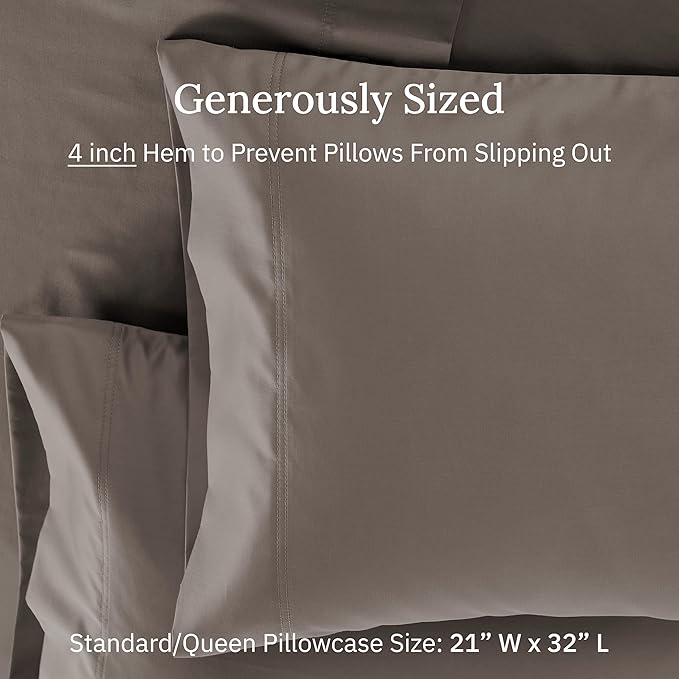 California Design Den Luxuriously Soft Premium 600 Thread Count, 100% Cotton Queen Pillowcases Set of 2, Crisp Standard Pillow Covers Fits Standard & Queen Pillows (Mushroom - Taupe Brown)