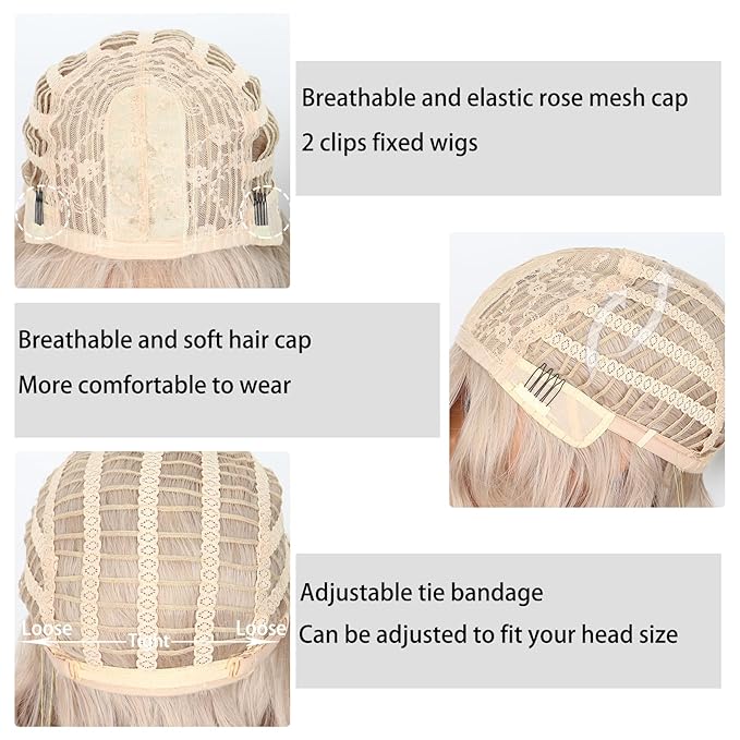MISSQUEEN Blonde Wig Wavy Short Bob Blond Wigs With Air Bangs Shoulder Length Drity Blonde Wigs for Women Wavy Synthetic Cosplay Wig for Girl Costume Wigs