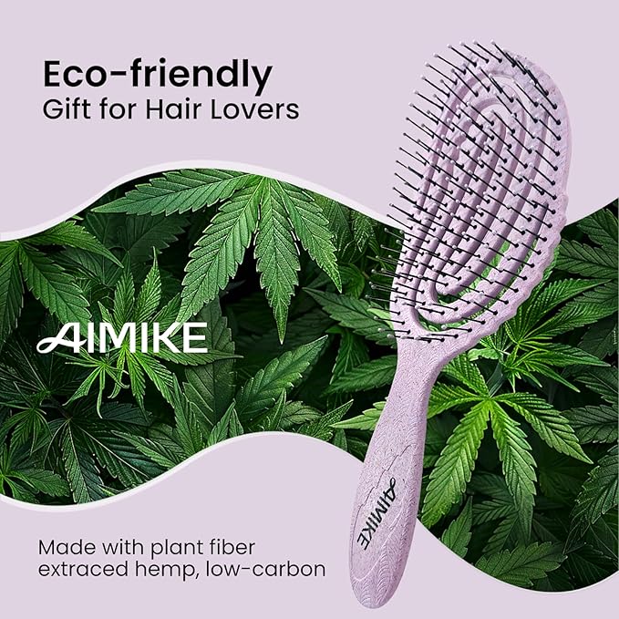 AIMIKE Hemp-Relax Detangler Hair Brush, Eco-Friendly Detangling Brush for Wavy Straight Hair, Vented Hairbrush w/Soft Bristles, Glide Through Tangles with Ease for Women, Kids, Wet & Dry Hair