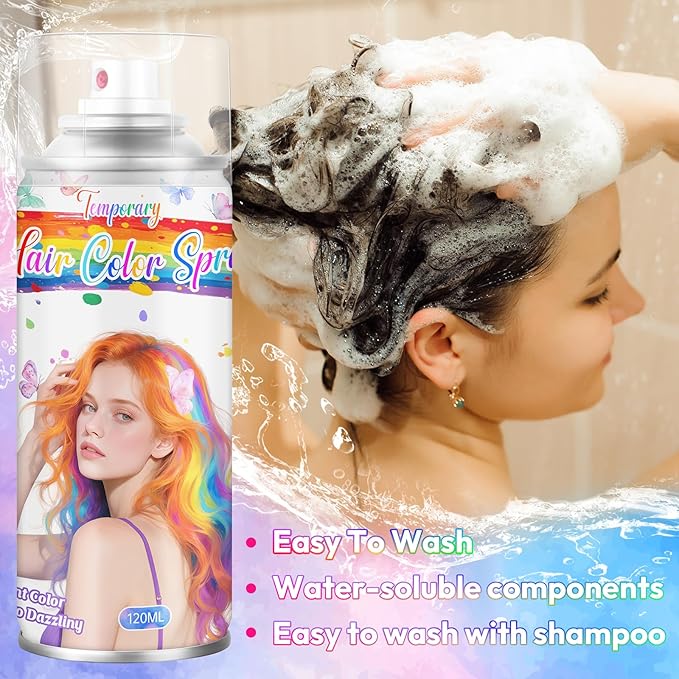 Black Temporary Hair Color Spray for Kids & Women- Washable Root Touch Up Hair Dye, Non-Sticky Hair Wax for Christmas,Cosplay,Parties (120ML, Black)