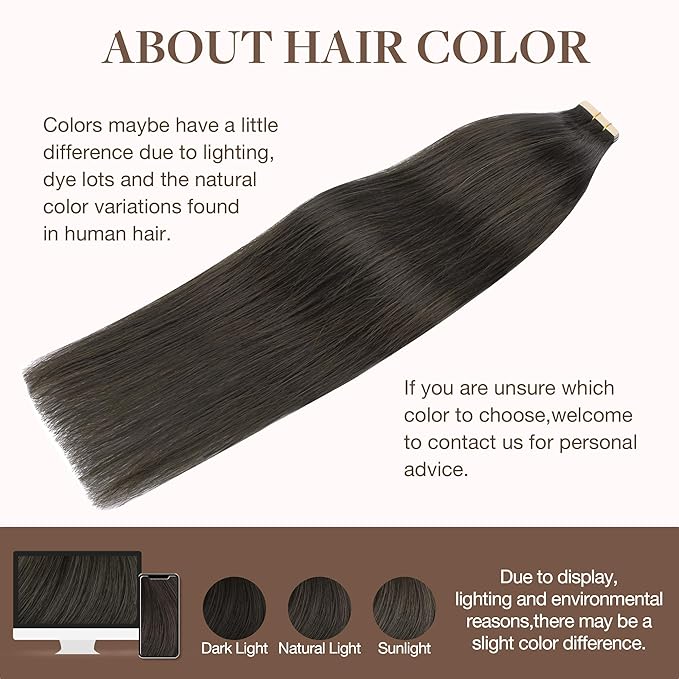 GOO GOO Tape in Hair Extensions Human Hair, 1C Mocha Brown, 20inch 50g 20pcs, Skin Weft Seamless Invisible, Silky Straight with Thick Ends, Remy Human Hair