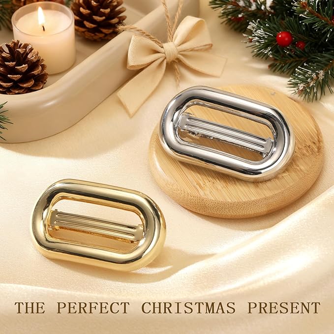 2 PCS Metal Hair Clips for Women, Vintage Gold French Barrette Clip, Stylish Durable & Elegant Metal Hair Clips, Silver Hair Barrettes for Thin Thick Hair, Retro Hair Accessories Christmas Gift