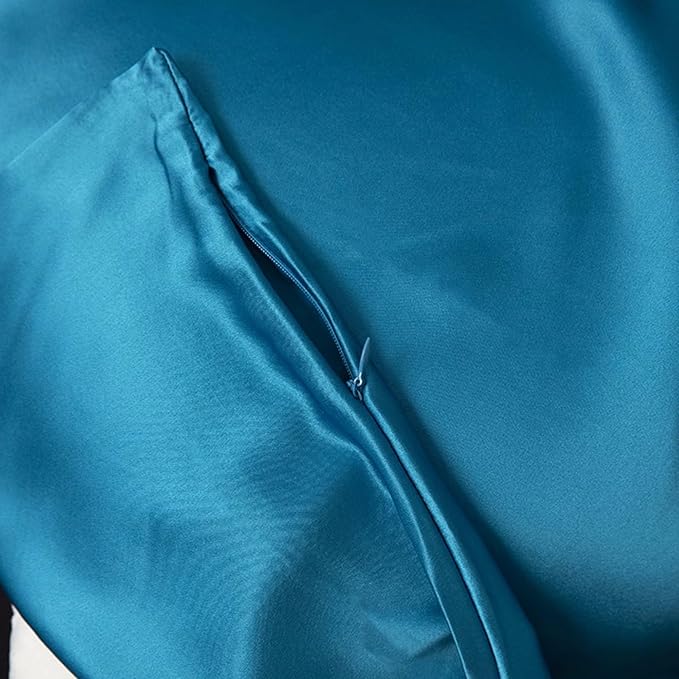 Pure Silk Pillowcase for Hair and Skin Made in USA, 22 Momme Real Silk Pillow Case with Zipper, 6A Grade, Organic, Cooling, Anti Acne, Anti Wrinkle, 1 Pc 20"x30" (Queen, Peacock Blue)