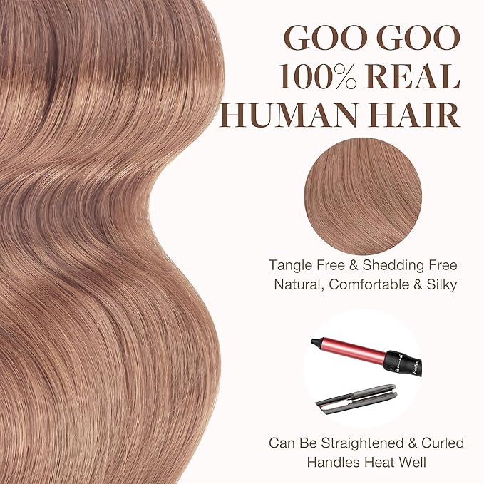 GOO GOO Tape in Hair Extensions Human Hair, 15 Velvet Mocha, 16inch 50g 20pcs, Skin Weft Seamless Invisible, Silky Straight with Thick Ends, Remy Human Hair
