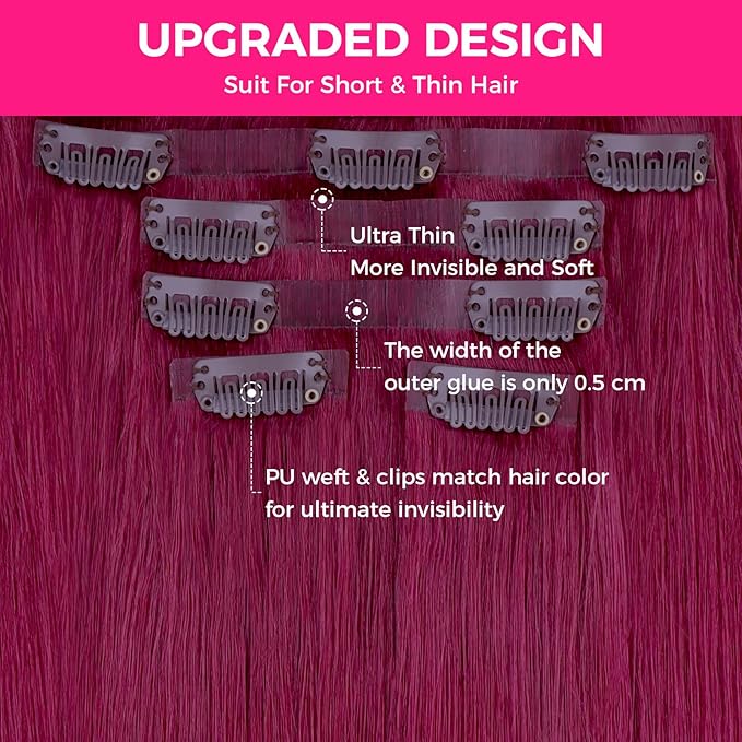 Lashey Seamless Clip in Hair Extensions Human Hair 110g 7pcs Burgundy #99j Straight 18 Inch Hair Extensions Clip ins with Soft Invisible PU Weft for Women