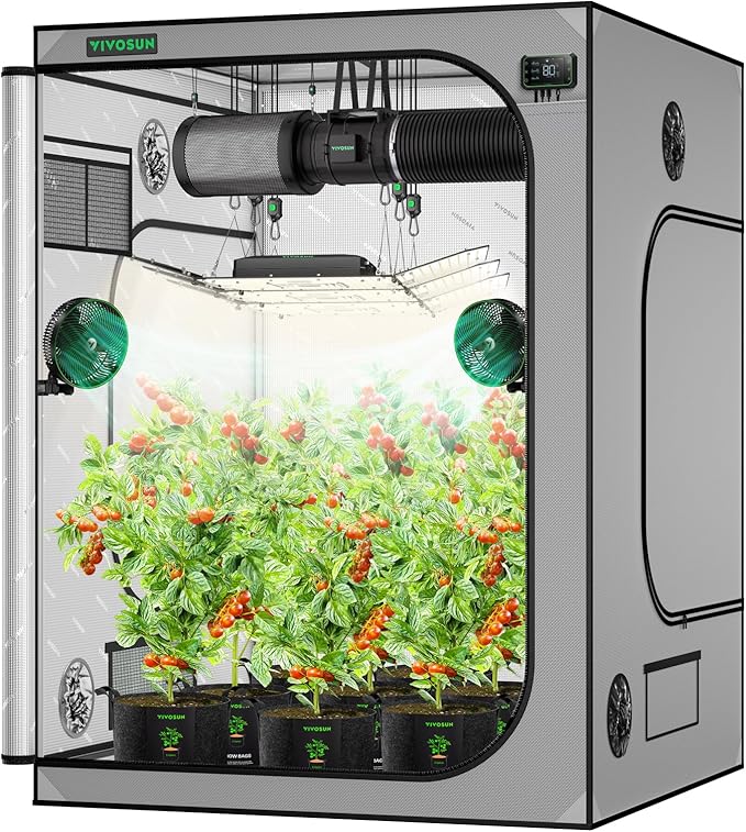 VIVOSUN G558 60"x60"x80" Grow Tent, 5x5 Plant Greenhouse Tent 2000D Mylar Hydroponic Tent with 22mm Thickened Poles, Observation Window and Floor Tray for Plants for VSF6450