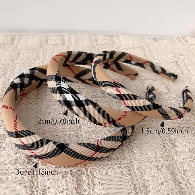 LONEEDY 5PCS Plaid Padded Headband for Women Teen Girls,Vintage Cotton Bow Headbands with Teeth Comb, Zig Zag Hairbands