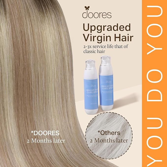 DOORES Clip in Hair Extensions Ash Brown to Dirty Blonde Balayage Platinum Blonde 120g 7pcs 16 Inch, Real Human Hair Extensions Clip in Straight Natural Remy Weft