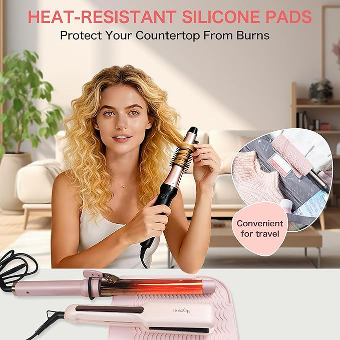 Heysam Heat-Resistant Silicone Mat and Heat Styling Tools Travel Mat Cover for Curling Irons, Hair Straighteners, Flat Iron, Professional Heat-Resistant/Non-Slip Mat for Countertop, 9"x6.5"-Blush