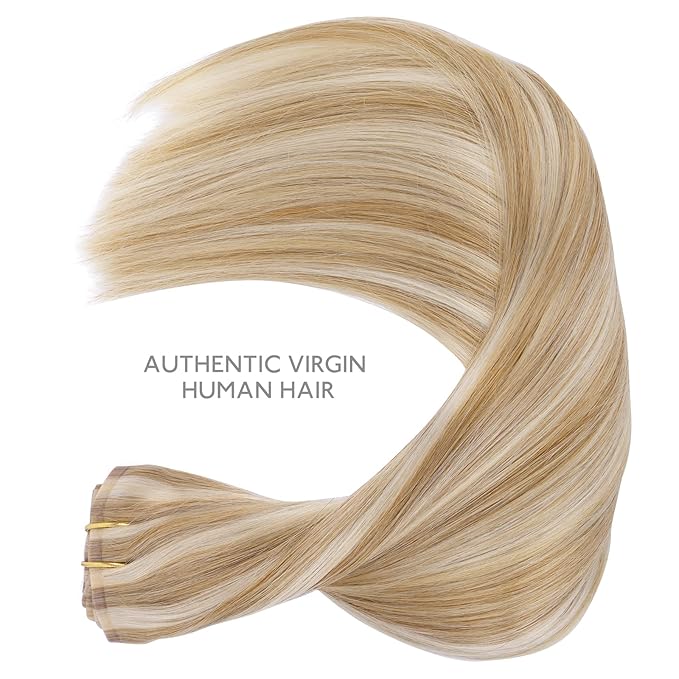 WENNALIFE Seamless Clip In Hair Extensions, 18 Inch 130g 7pcs Dirty Blonde Highlighted Bleach Blonde Hair Extensions Clip in Human Hair Invisible PU Skin Weft Natural Remy Human Hair Extensions