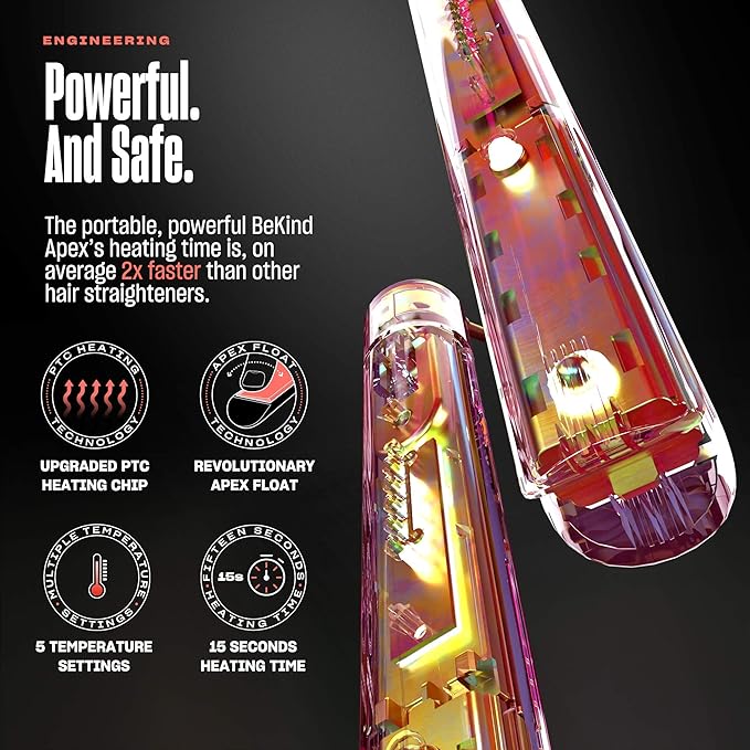 Bekind Apex 2-in-1 Hair Straightener Flat Iron | 1“ 450°F Straightener and Curler for All Hairstyles | UltraSmooth Tech | 15s Fast Heating & Temp Memory | Gift Set for Girls Women (Coral)