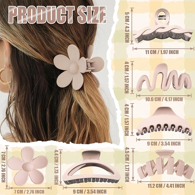12 Pcs Claw Clips, Multi-Shapes Hair Clips for Women Girls, Non-Slip Large Jaw Claw Clips for Thick Thin Curly Hair Accessories (White + Beige)