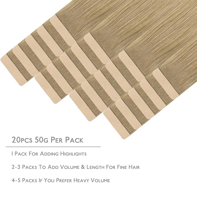 WENNALIFE Tape in Hair Extensions Human Hair, 20pcs 30g 10 inch Balayage Dirty Blonde to White Blonde Remy Hair Extensions Straight Human Hair Tape in Extensions Skin Weft Tape Extensions Human Hair