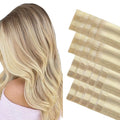 GOO GOO Invisi Edge Tape in Hair Extensions Human Hair, 18A/613A Dark Blonde Highlighted Bleach Blonde 10pcs injected with 10pcs classical tape ins, 18inch 50g, Virgin Remy Hair, Natural Look