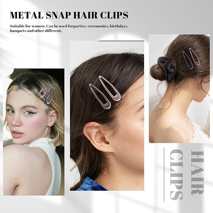 20 PCS Metal Snap Hair Clips Water Drop No Slip Barrettes for Women Bright Small Hair Clips For Thick And Thin Fine Hair,Metallic,1.97 x 0.5 In.