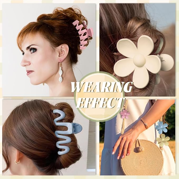 12 Pcs Claw Clips, Multi-Shapes Hair Clips for Women Girls, Non-Slip Large Jaw Claw Clips for Thick Thin Curly Hair Accessories (Light Pink)
