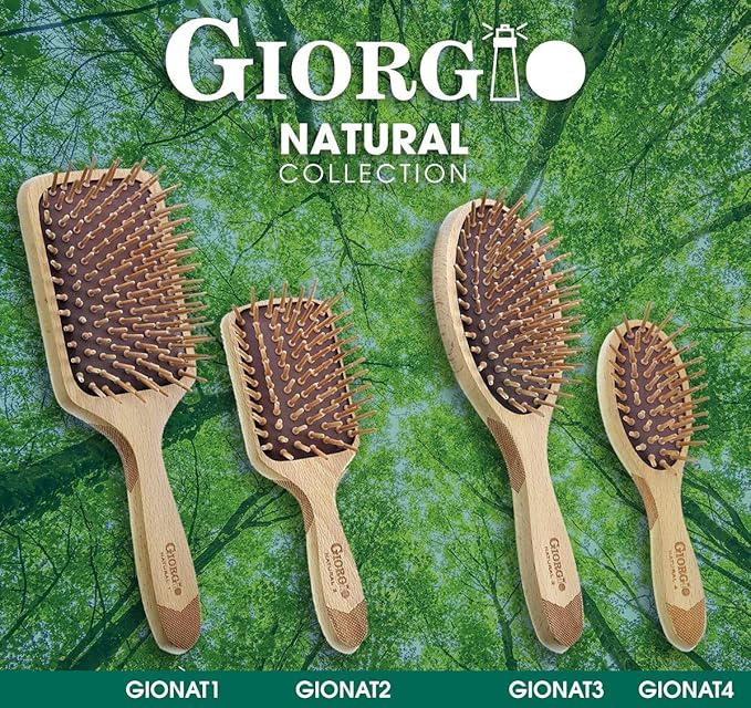 Giorgio Eco Friendly Wooden Bristle Hairbrush - Small Detangling Brush and Hair Growth Brush for Thick or Long Hair - Paddle Hair Brush Made with Anti Static Beechwood, Silicone Massage Cushion