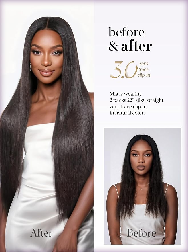 LUVME 0.59mm Zero Trace Invisible Clip in Hair Extensions, Silky Straight 2 Pack 7 Pcs 100g 20 Inch, 100% Real Human Hair Clip Ins, Multi Piece Silky Set for Custom Layering and Stylish Looks