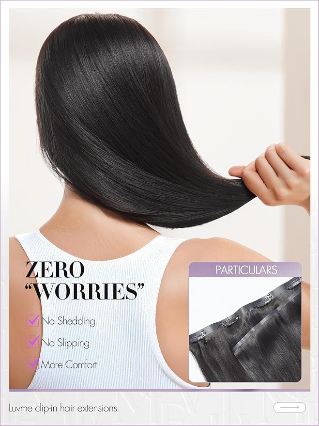 LUVME Straight Seamless 70g 4Pcs Clip in Hair Extensions Full Max with 14inch Remy Human Hair Clip ins Extensions, Natural Black 100% Real Soft Hair