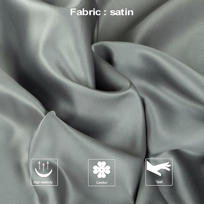 NTBAY Zippered Satin Body Pillow Pillowcase, Silky Slip Cooling Body Pillow Cover, Long Side Hidden Zipper, 20x54 Inches, Dark Grey