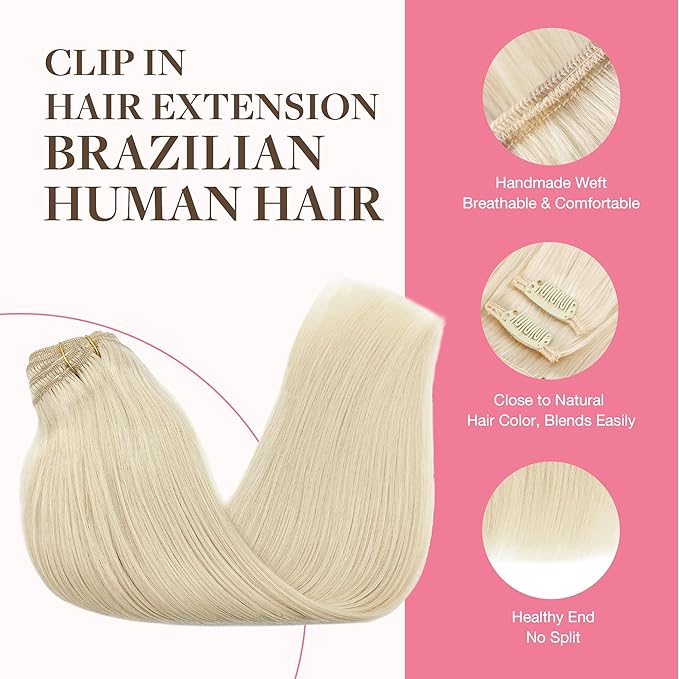 GOO GOO Clip in Hair Extensions Real Human Hair, Remy Human Hair Extensions Clip ins for Women, Natural Human Hair, 18inch 150g 9Pcs, 60A Platinum Blonde